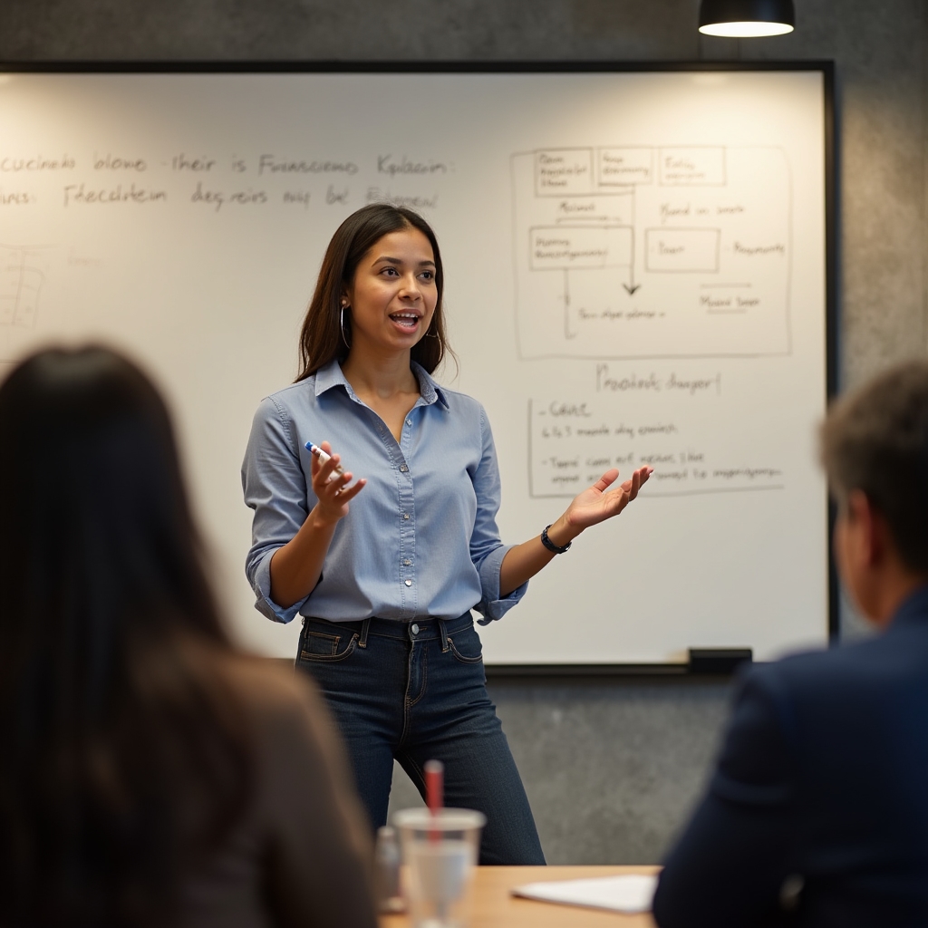 Educational session focused on financial literacy with a thoughtful consultant and engaged participants