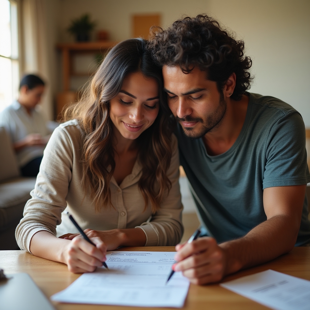 Family finance workshop with couples and families discussing household budget planning together in a bright modern room